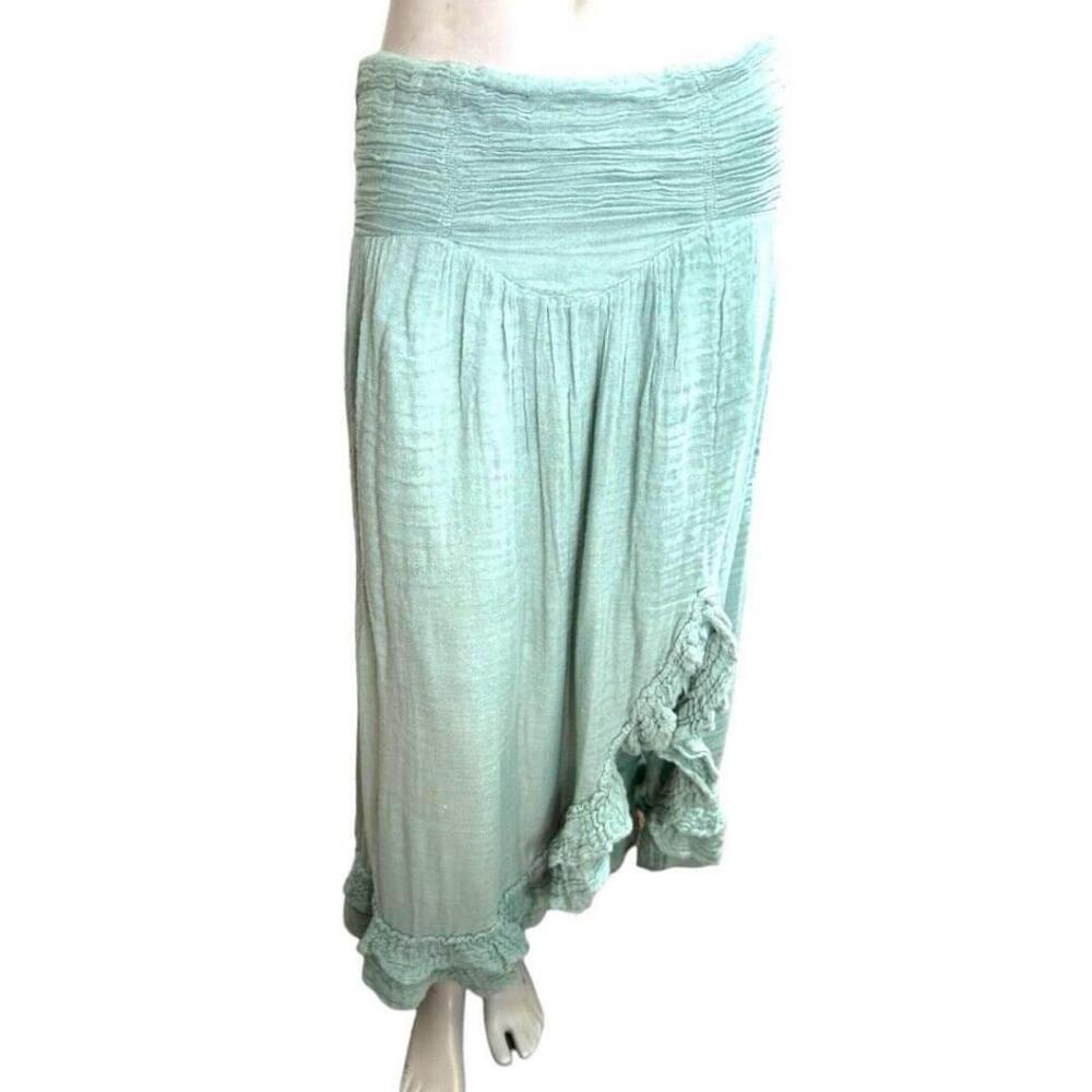 Free People Freest Augusta Midi Blue Gauze Ruffle Trim Side Slit Skirt Medium